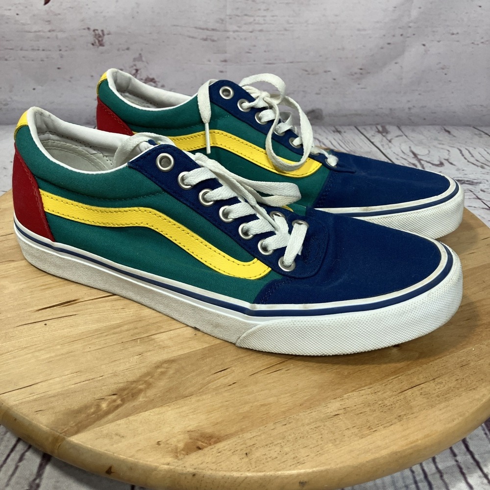 Vans Old Skool Multicolor Skate Shoes Blue Green Yellow Women Size 8.5